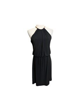 MSK Black Halter Neck Dress w/Gold Metallic Choker Hardware - Size Medium